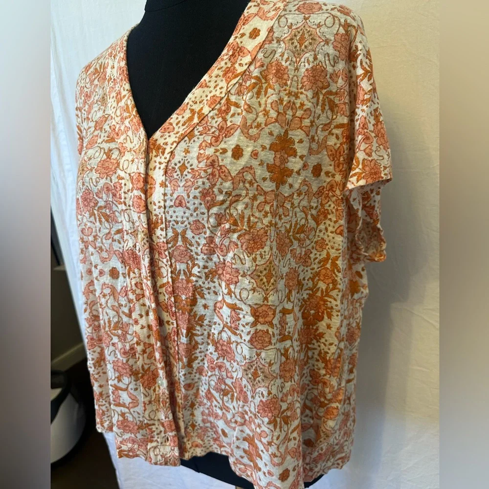 Rachel Zoe 100% Linen Boho Floral Button Front Blouse – XL